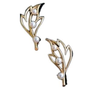 Vintage Solid 14k Yellow Gold Branch Earrings w/ Pearls CLIP-ON 5.3 gm